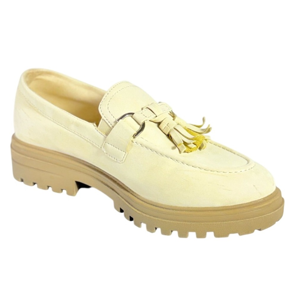 Serra Cream Tassel Lug-Sole Loafers Womens Size 8 Preppy Tan Sole Shoes